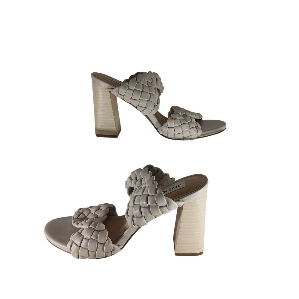 Steve Madden Twisted Sandal 8M Bone Braided Block Heel Boho Chic Woven Mule